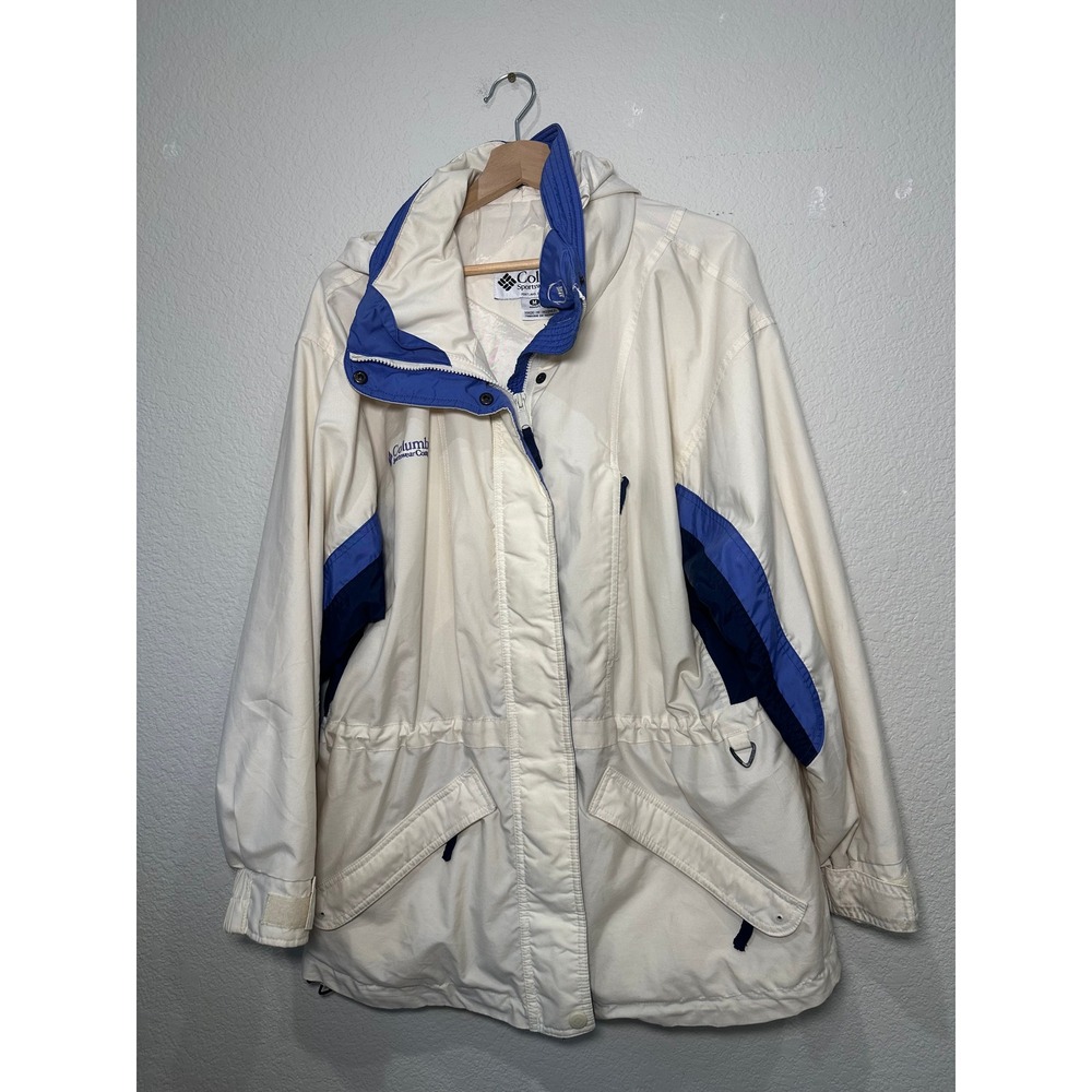 Vintage Columbia Sportswear Women Parka Jacket Cream Blue Hooded Medium